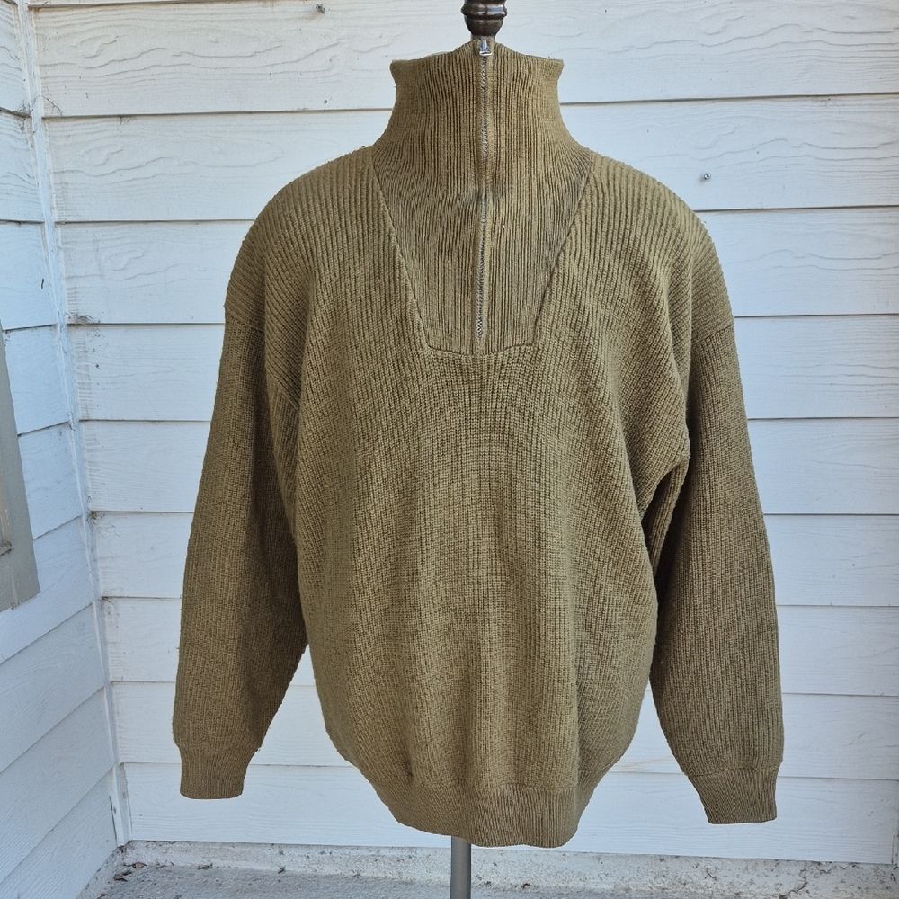 WILLIS & GEIGER Military Green‎ Weave XL Mens Half Zip Pullover Mechanic Sweater
